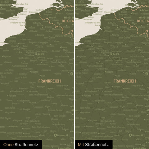 Europa-carte à épingles TRAVEL® – Olive Green