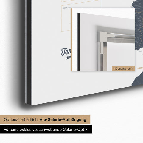 Carte magnétique de l'Europe TRAVEL® Tableau magnétique – Denim Bleu