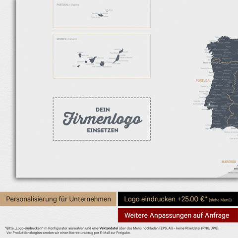 Carte magnétique de l'Europe TRAVEL® Tableau magnétique – Denim Bleu