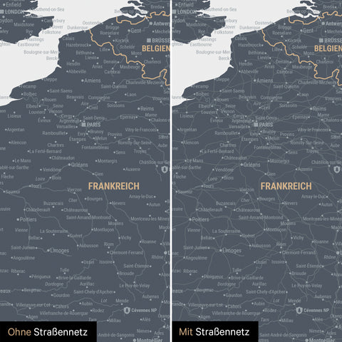 Carte magnétique de l'Europe TRAVEL® Tableau magnétique – Denim Bleu