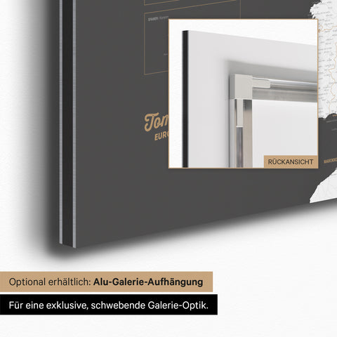 Carte magnétique de l'Europe TRAVEL® Tableau magnétique – Gris foncé