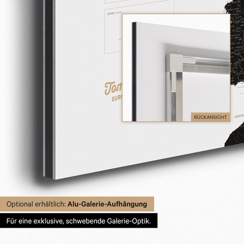 Carte magnétique de l'Europe TRAVEL® Tableau magnétique – Light Black (Blanc et noir)