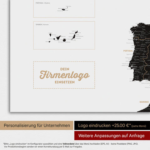 Carte magnétique de l'Europe TRAVEL® Tableau magnétique – Light Black (Blanc et noir)