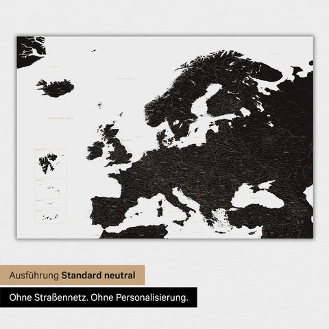 Neutrale und schlichte Ausführung einer magnetischen Europakarte in Light Black (Weiß-Schwarz)