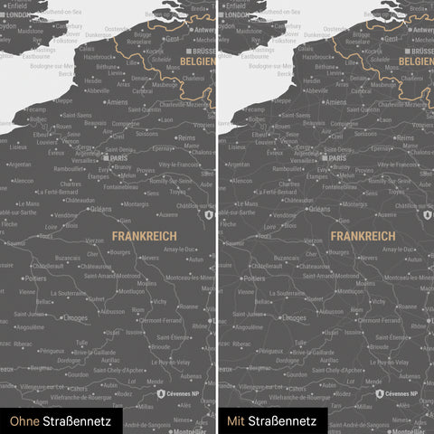 Carte magnétique de l'Europe TRAVEL® Tableau magnétique – Gris clair