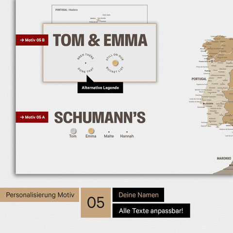 Magnetische Europa-Karte in einem modernen Design in Multicolor Beige als Magnetboard mit Personalisierung als Logo mit einer Weltkugel