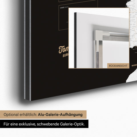 Carte magnétique de l'Europe TRAVEL® Tableau magnétique – Dark Black (Noir et blanc)