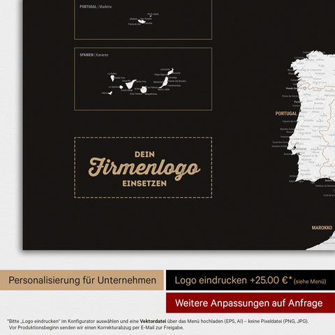 Carte magnétique de l'Europe TRAVEL® Tableau magnétique – Dark Black (Noir et blanc)