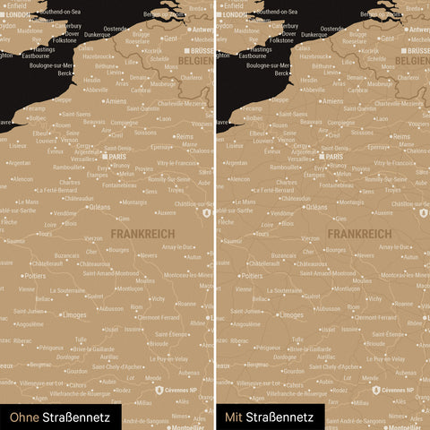 Carte magnétique de l'Europe TRAVEL® Tableau magnétique – Sonar Black (Noir et or)