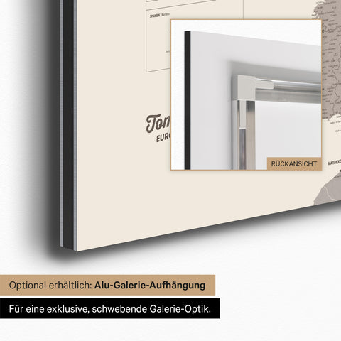 Carte magnétique de l'Europe TRAVEL® Tableau magnétique – Warmgray (Gris brun)