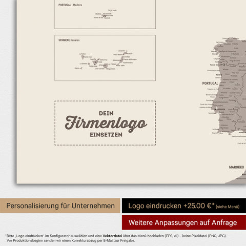 Carte magnétique de l'Europe TRAVEL® Tableau magnétique – Warmgray (Gris brun)