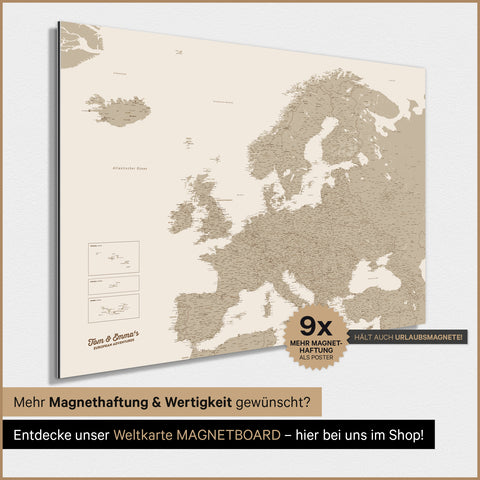 Carte de l'Europe TRAVEL® Poster magnétique – Desert Sand (Beige)