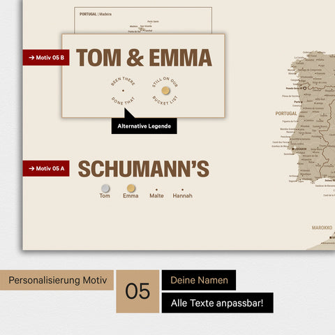 Magnetische Europa-Karte in einem modernen Design in Desert Sand (Beige) als Magnet-Poster mit Personalisierung als Logo mit einer Weltkugel