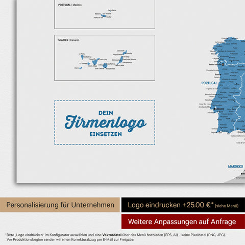 Carte de l'Europe TRAVEL® Poster magnétique – Bleu océan