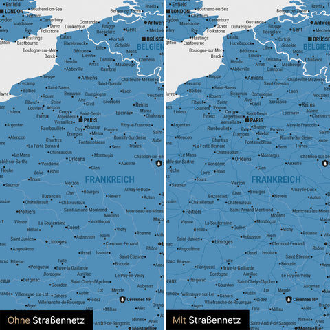 Carte de l'Europe TRAVEL® Poster magnétique – Bleu océan