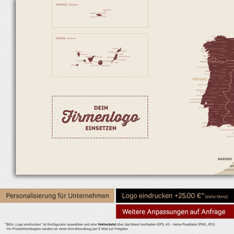 Carte de l'Europe TRAVEL® Poster magnétique – Bordeaux Rouge