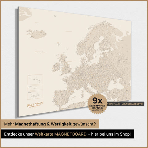 Carte de l'Europe TRAVEL® Poster magnétique – Or