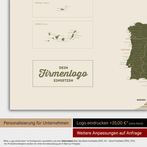 Carte de l'Europe TRAVEL® Poster magnétique – Vert olive