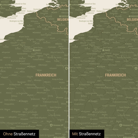 Carte de l'Europe TRAVEL® Poster magnétique – Vert olive