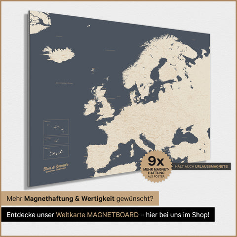 Carte de l'Europe TRAVEL® Poster magnétique – Hale Navy