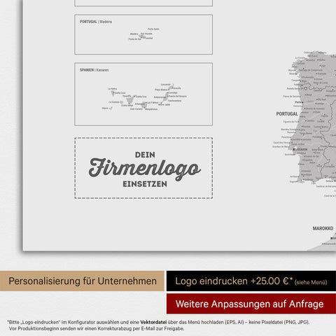 Carte de l'Europe TRAVEL® Poster magnétique – Coolgray (Gris clair)