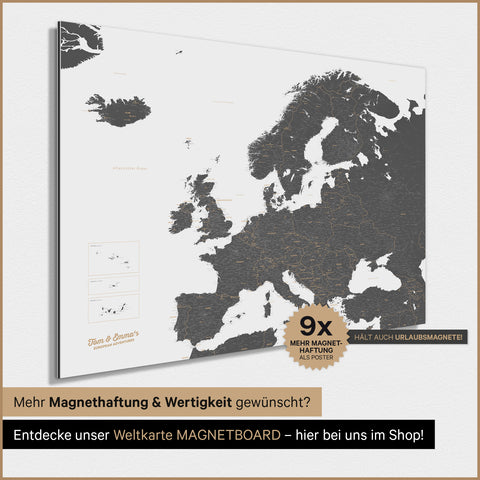 Carte de l'Europe TRAVEL® Poster magnétique – Gris clair