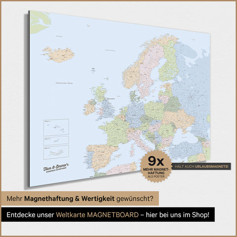 Carte de l'Europe TRAVEL® Poster magnétique – Atlas multicolore