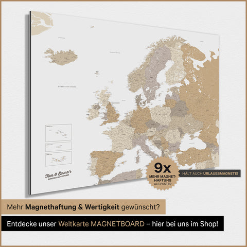 Carte de l'Europe TRAVEL® Poster magnétique – Beige multicolore