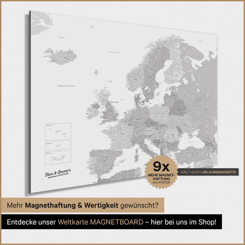 Carte de l'Europe TRAVEL® Poster magnétique – Gris multicolore