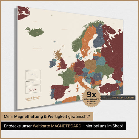 Carte de l'Europe TRAVEL® Poster magnétique – Vif multicolore