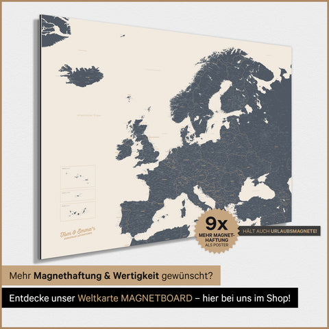Carte de l'Europe TRAVEL® Poster magnétique – Navy Light