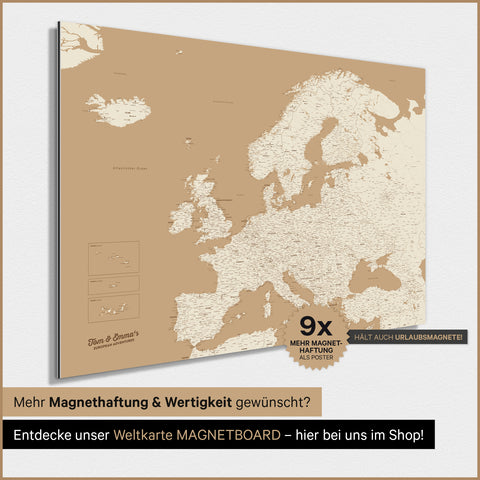 Carte de l'Europe TRAVEL® Poster magnétique – Or trésor