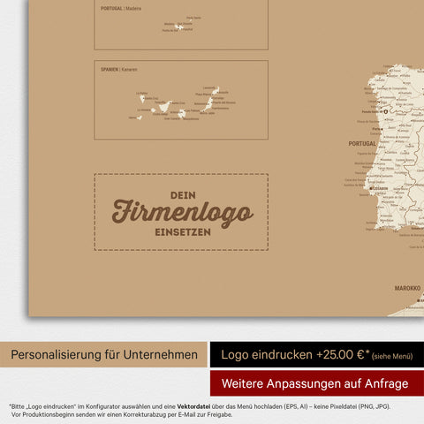 Carte de l'Europe TRAVEL® Poster magnétique – Or trésor