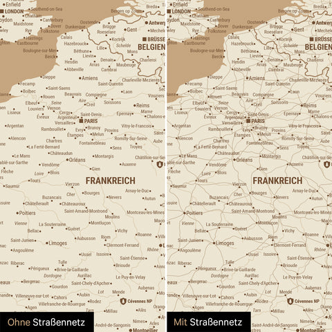 Carte de l'Europe TRAVEL® Poster magnétique – Or trésor