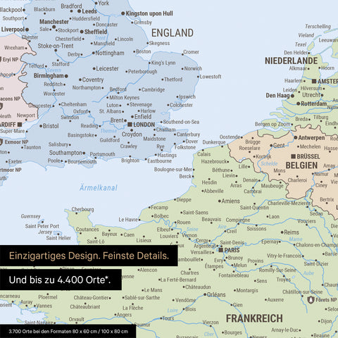 Carte d'Europe TRAVEL® Poster premium – Multicolor Atlas (Carte politique)