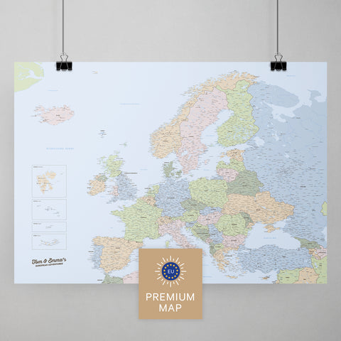 Europe map TRAVEL® Premium Poster – Multicolor Atlas (Political map)