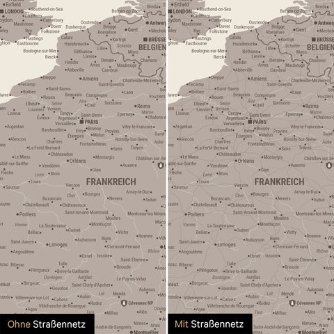 Carte d'Europe TRAVEL® Poster premium – Warmgray (Gris brun)