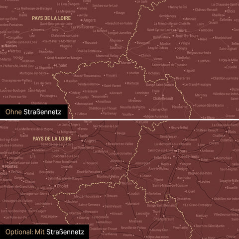 Carte de la France à épingles TRAVEL® – Rouge Bordeaux