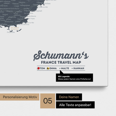 Carte de la France à épingles TRAVEL® – Bleu denim