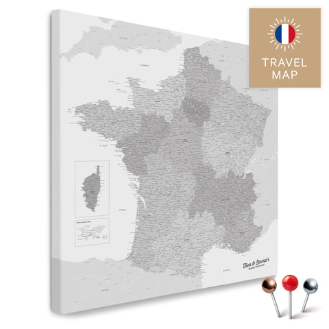 Carte de France en couleur multicolore gris dans un design moderne et minimaliste comme toile pour épingler des voyages et des lieux