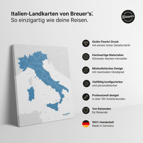 Carte de l’Italie à épingles TRAVEL® – Ocean Blue