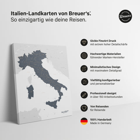 Carte de l’Italie à épingles TRAVEL® – Denim Blue