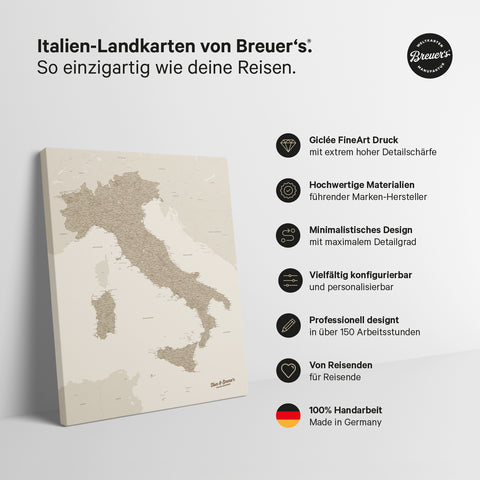 Carte de l’Italie à épingles TRAVEL® – Desert Sand