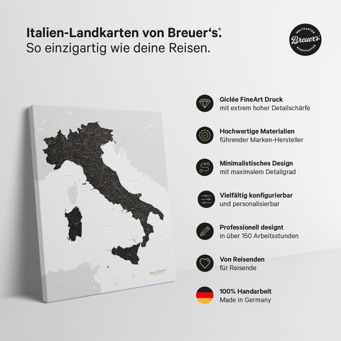 Carte de l’Italie à épingles TRAVEL® – Noir clair