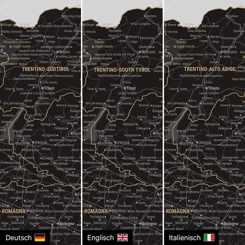 Carte de l’Italie à épingles TRAVEL® – Noir clair