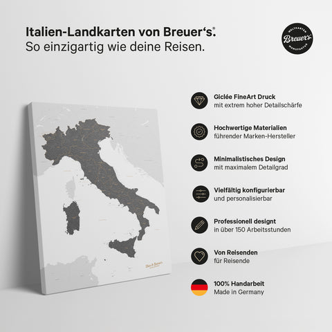 Carte de l’Italie à épingles TRAVEL® – Gris clair