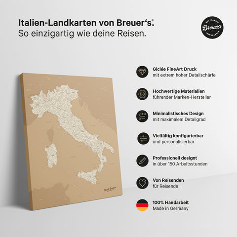 Carte de l’Italie à épingles TRAVEL® – Treasure Gold