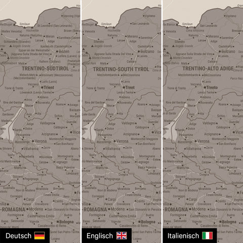 Carte de l’Italie à épingles TRAVEL® – Warmgray