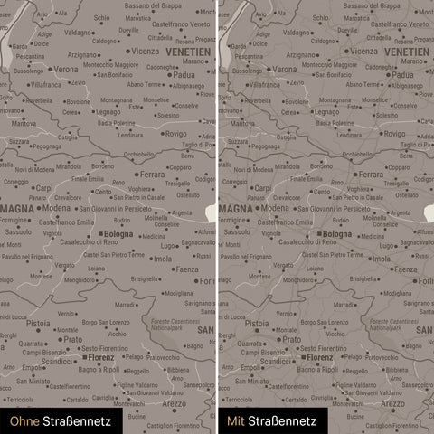 Carte de l’Italie à épingles TRAVEL® – Warmgray