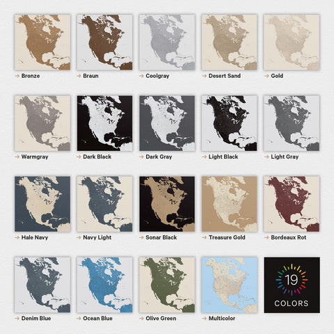 Carte du Canada et des États-Unis TRAVEL® Poster premium – en 21 couleurs